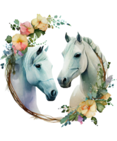 Paar Weiß Pferd Aquarell ai generativ png