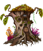 Wurzel Baum Haus Aquarell Clip Art ai generativ png