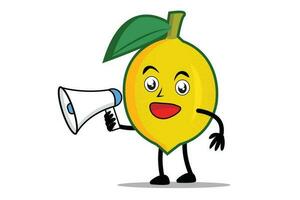 Lemon Cartoon mascot or character holding a loudspeaker and about to make an announcement vector