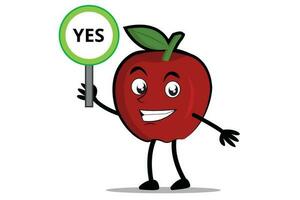 Apple Cartoon mascot or character holding sign says Yes  vector illustration