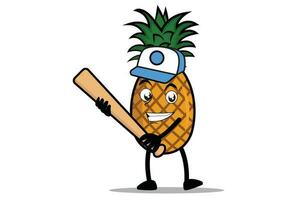 Pineapple Cartoon mascot or character holding a baseball bat as the mascot of the baseball team vector