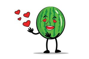 Watermelon Cartoon mascot or character loves its partner on love day vector