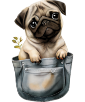 fofa pug dentro bolso aguarela ai generativo png