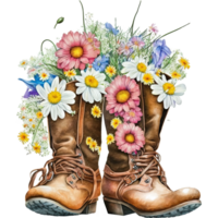 fleur cuir bottes aquarelle ai génératif png