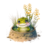 süß Frosch Aquarell ai generativ png