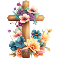 kruis bloemen waterverf clip art ai generatief png