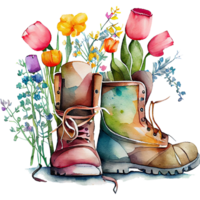 Leather Flower Boots Watercolor png