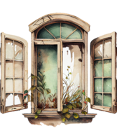 Blume Fenster Aquarell ai generativ png