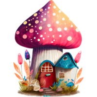 Mushroom Houses Watercolor Clipart png