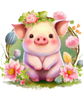 mignonne porc aquarelle clipart ai génératif png