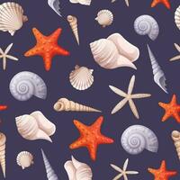 Seamless pattern with starfish, shells, clams. Texture for wrapping paper, scrapbooking, textiles, wallpaper, etc vector