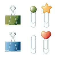 Set of paper clips and clips on a white background. Stationery, office tools. vector