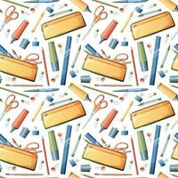 Seamless pattern with pencils, markers, scissors. School seamless background. Suitable for paper, wallpaper, textiles, etc. vector