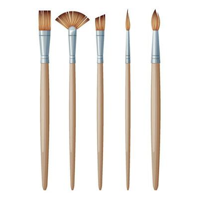 Set of artistic brushes on a white background. School supplies, stationery, creativity, hobby, art tool