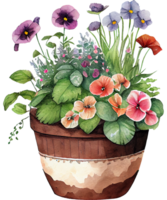 rustique fleur pot aquarelle ai génératif png