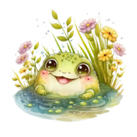 mignonne grenouille aquarelle ai génératif png