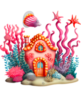 Underwater House Watercolor Clipart png