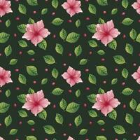 Seamless pattern with pink hibiscus flowers on a light background. Floral tropical texture for clothes, fabric, wallpaper, paper, etc vector