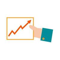 Hand holds rising graph. Financial success and high gains concept. Achieving goals and growing income. Business icon vector flat illustration.