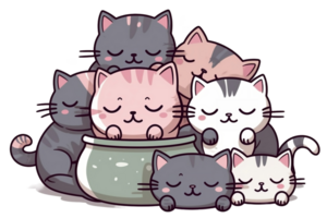 schattig tekenfilm kawaii katten sticker clip art ai gegenereerd png