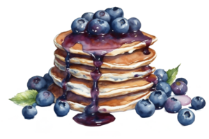 mirtillo Pancakes acquerello clipart ai generato png