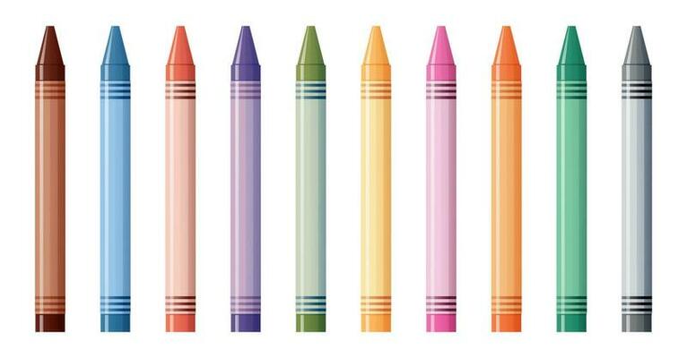 Set of vector colored wax crayons isolated on white background. School supplies, stationery, creativity, hobby, art tool.