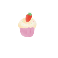 strawberry cupcake, hand drawn delicious food illustration, isolated png