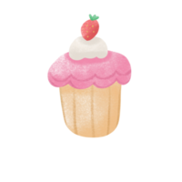 jordgubb cupcake, hand dragen utsökt mat illustration, isolerat png