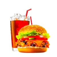 3d render illustration of hamburger and soft drink isolated png