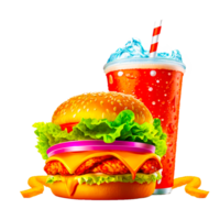 3d render illustration of hamburger and soft drink isolated png