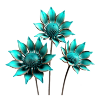 Surreal dark chrome turquoise flower dahlia macro isolated on transparent background png