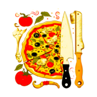 pizza with knife illustration png