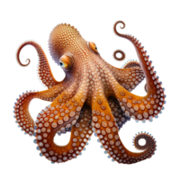 Octopus sea with unfolded tentacles and black eyes isolated on transparent background png