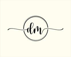 initial handwriting DM Circle logo Illustration. DM Letter Logo Design with Black Circle. Initial DM beauty monogram and elegant logo design vector