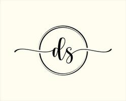 initial handwriting DS Circle logo Illustration. DS Letter Logo Design with Black Circle. Initial DS beauty monogram and elegant logo design vector