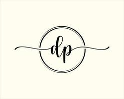 initial handwriting DP Circle logo Illustration. DP Letter Logo Design with Black Circle. Initial DP beauty monogram and elegant logo design vector