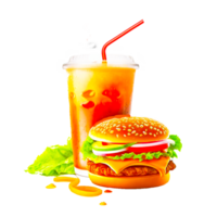 ai generativo rápido comida conjunto grande hamburguesa y soda ilustración png