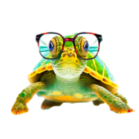 Realistic illustration of a turtle with glasses png