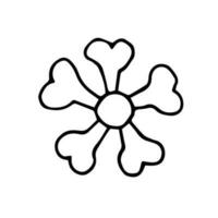 Hand-drawn black outline simple vector illustration. Cartoon doodle flower from bones for a dog. To celebrate the birthday of your beloved pet.