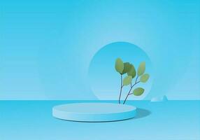 Minimalistic 3D Cylinder Podium with Overlapping Circles and Leaf Background vector