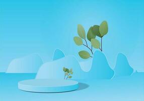 Minimalistic 3D Cylinder Podium with Overlapping Circles and Leaf Background vector