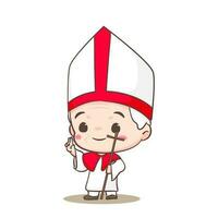 Cute Pope cartoon character. Happy smiling catholic priest mascot character. Christian religion concept design. Isolated white background. vector art illustration.