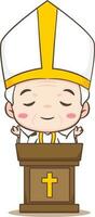 Cute Pope cartoon character. Happy smiling catholic priest mascot character. Christian religion concept design. Isolated white background. vector art illustration.