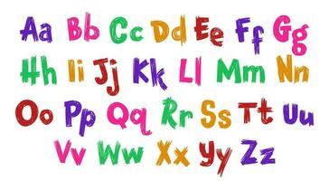 Colorful scribbled letters. Lower and upper case. Irregular children's style. vector