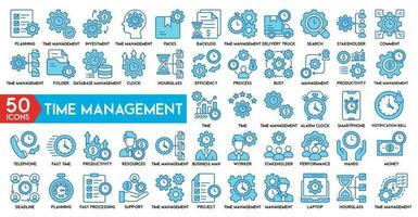 time management concept vector illustration with icons Timer, Alarm and Smartwatch. Time management, 24 hour clock, deadline alarm icons. Sand hourglass, calendar and digital smartwatch