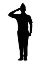 Standing soldier silhouette vector on white, people.