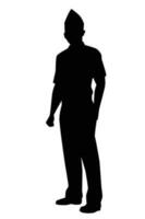 Standing soldier silhouette vector on white, people.