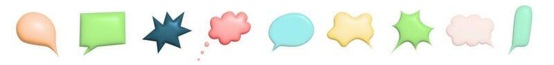 Set of blank color speech bubble vector illustration. 3d vector talking cloud.