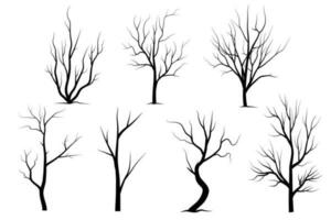 conjunto de siluetas de árbol de rama negra o árboles desnudos. ilustraciones aisladas dibujadas a mano. vector