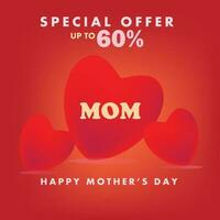 Happy Mother's day with heart special sales banner free vector illustration template